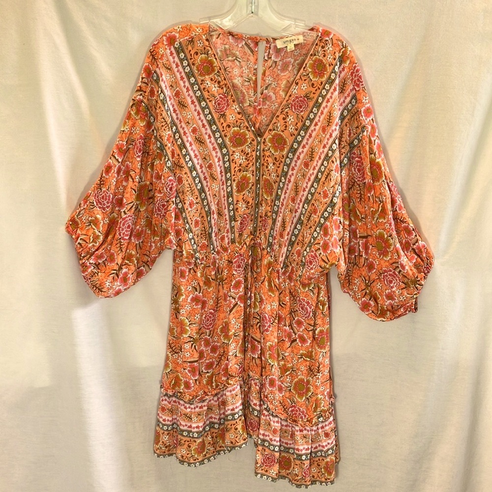 Umgee Orange Paisley V-Neck Mini Dress - Picture 13 of 15